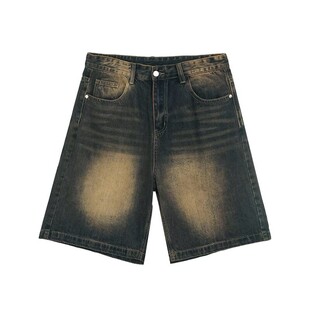 cuibuju Niche Antique Washed High-end Denim Shorts Men's Summer Slimming Straight Pants Retro Mid-length Pants