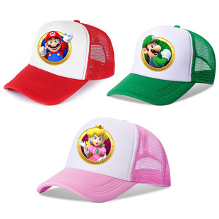 Cross Border Mario Hat Чистая Кепка Детский мультяшный солнцезащитный крем Солнцезащитный козырек Дышащая шляпа Mario Bros по периметру
