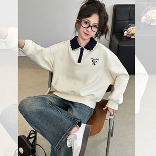 Women's Middle School Children's Autumn suit 2024 New Fashion Western Style College Style Sweatshirt Girls Children's All-match