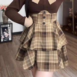 plus size Chubby Pure Desire Sweet Style Fashionable suit Women's Autumn and Winter Bow Knitted Shirt Fishbone Waist Dress Set