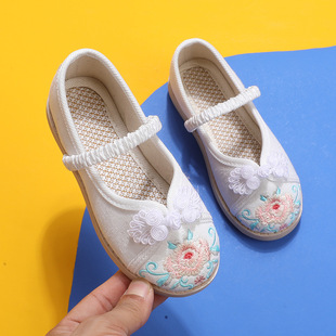 Girls' Hanfu shoes summer Chinese style ancient costume children's embroidered shoes old Beijing cloth shoes ancient style with vest skirt sandals