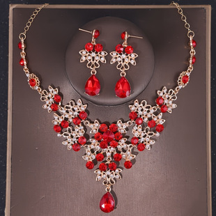 Cross-border exquisite bridal jewelry two-piece performance party dress wedding collarbone necklace earrings jewelry suit