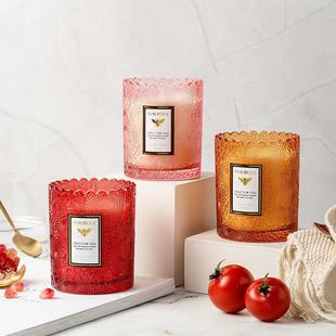 Boutique lace cup aromatherapy glass jar embossed lace candle Cup high-end thick bottom pattern bottle color aromatherapy bottle