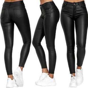Spring New Amazon Wish Pure Color Leather Casual Pants Small Leg Pants Women's Pants Export