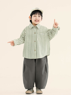 Changguo Children's Clothing Boys' Shirt Spring Clothing Children's Korean Striped Shirt Children's Spring and Autumn Fresh Long Sleeve Top