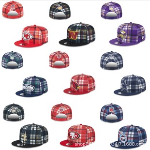 New Football Team Hat Plaid Trendy Flat Hat Hip Hop 49 People Casual Hat Adjustable Baseball Hat for Men and Women