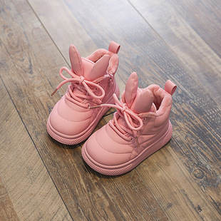 [16-30] children's cotton shoes girls cute rabbit ears boys high top two cotton soft bottom zipper bread shoes