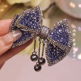 New bow hairpin women's Pearl Rhinestone spring clip hairpin light luxury high-grade temperament clip headdress hair accessories