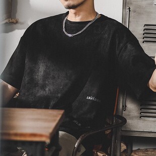 New American-style Suede Heavy Washed Short-sleeved T-shirt Men's Summer Ins Retro Old Loose Half-sleeved T-shirt