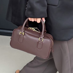 New 2025 Bowling Bag Genuine Leather Commuter All-match Handbag Trendy Brand Daily Fashion Shoulder Crossbody Pillow Bag