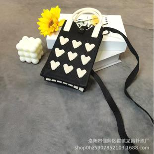 New Fashion Mobile Phone Bag Small Cute Lightweight Niche Ins Crossbody All-match Simple Love Mobile Phone Knitted Bag