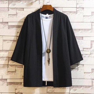 Летний китайский стиль мужской льняной Hanfu с семью рукавами кардиган даос мужской японский большой размер кимоно плащ