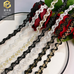 1cm wholesale gold thread lace black silver decorative bar code two-color polyester silk in stock handmade DIY embroidery ribbon