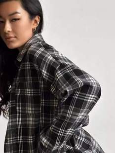 Amazon Cross-border Retro Style All-match Lapel Loose Shirt 2025 Spring and Autumn Plaid Long Sleeve Pocket Women's Shirt