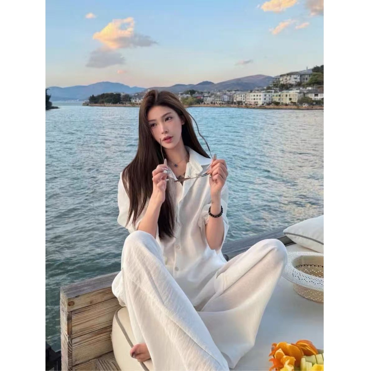 Fashionable and High-End Outfits for Women, New Summer Style, Relaxed and Casual Style, Shirt and Wide-Leg Pants Two-Piece Set
