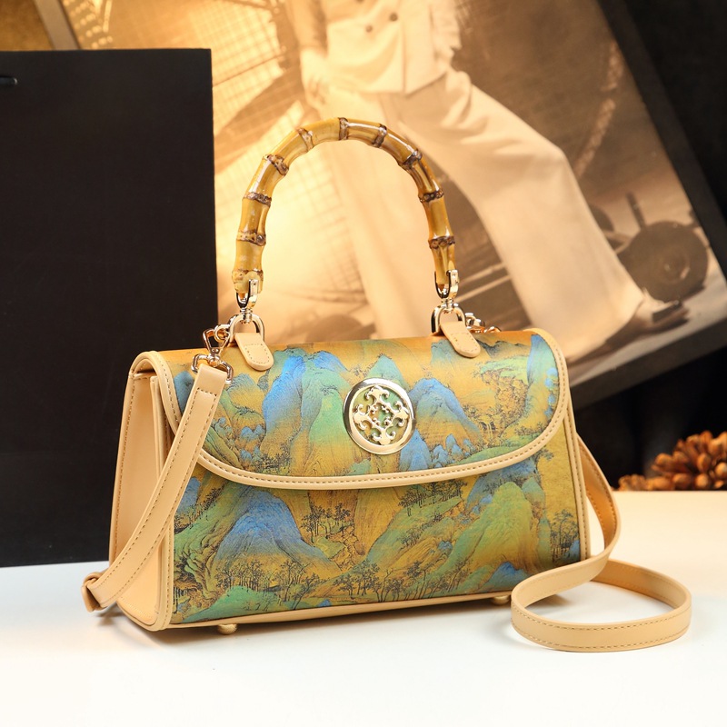 New Chinese style embroidered retro bamboo-shaped handbag, elegant and suitable for middle-aged mothers to pair with cheongsams, crossbody bag.