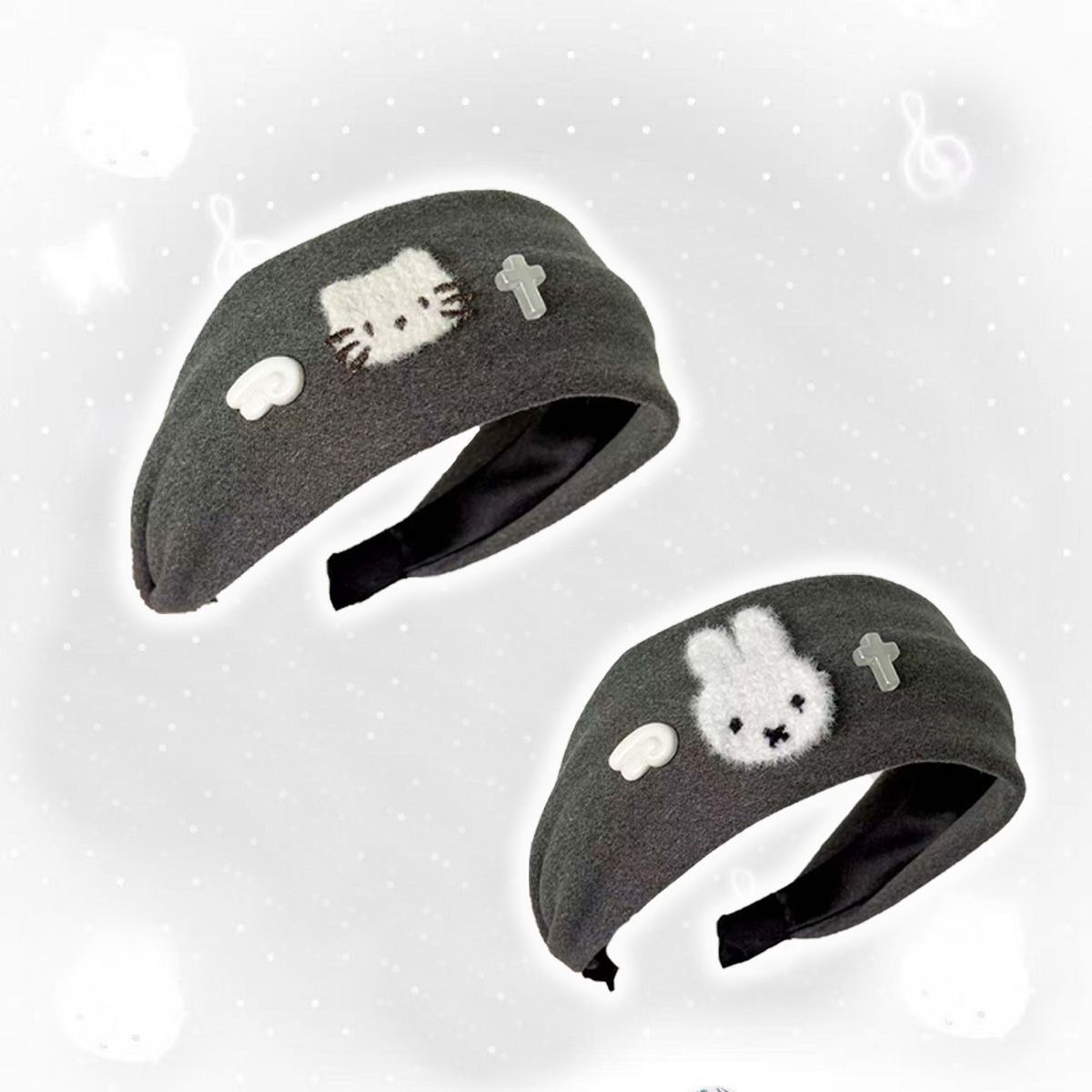 Miffy Rabbit Wide-Brimmed Gray Woolen High-Top New Versatile Face Wash Headband Y2K Style Women's Headband