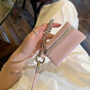 First Layer Cowhide Coin Purse Women's Ins Key Bag Zipper Pendant Mini Small Bag Cowhide Keychain Bag