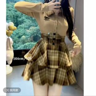 plus size chubby girl Pure Desire Jk Uniform suit Women's Autumn and Winter Tight Waist Puffy Short Skirt Slim Shirt Top Two-Piece Set