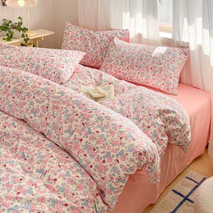Cotton four-piece set 100 cotton three-piece set 2025 new fresh cotton quilt cover bed sheet four-piece set