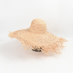 European and American Super-large Brim Hand-woven Pattern Lafite Straw Hat Women's Spring and Summer New Seaside Vacation Leisure Sunshade Sunscreen Hat