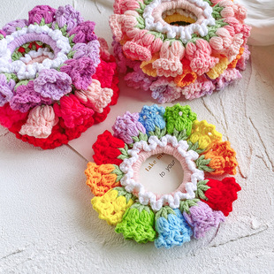 Autumn and winter travel photos hand-crocheted orchid wool large intestine ring horsetail hair ring ball head rubber band hair rope