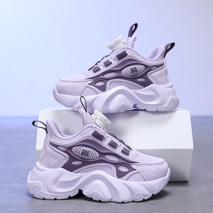 Children's shoes 2024 new button shoes boys sneaker large children girls soft bottom thick bottom non-slip breathable automatic