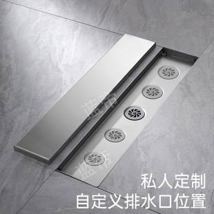 304 Stainless Steel Anti-Odor Floor Drain Invisible Long Floor Drain Side Row 10cm Black Hidden Long Custom Floor Drain Cross-Border