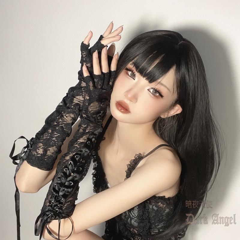 Black Sexy Lace Strap Gloves Military Lolita Cool Jk Half-Finger Female Sexy Cos Half-Sleeve Exposed Punk