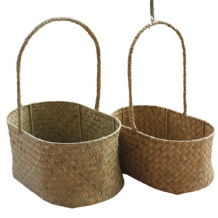008 Zhanjiang seagrass basket with handle Qingming May Day holiday decorative flower basket multifunctional props straw basket