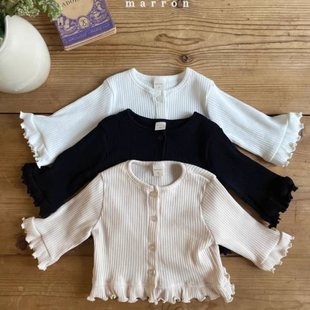 South Korea baby suit baby spring and summer new wooden ear knitted cardigan flared pants two-piece set