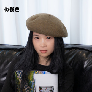 2024 New Pure Wool Beret Children Autumn and Winter British All-match Artistic Paintwriter Hat Hong Kong Style Pumpkin Hat