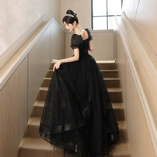 Black Evening Dress Dress 2025 New Banquet Temperament High-end Light Luxury Niche Host High-end Adult Ceremony for Women