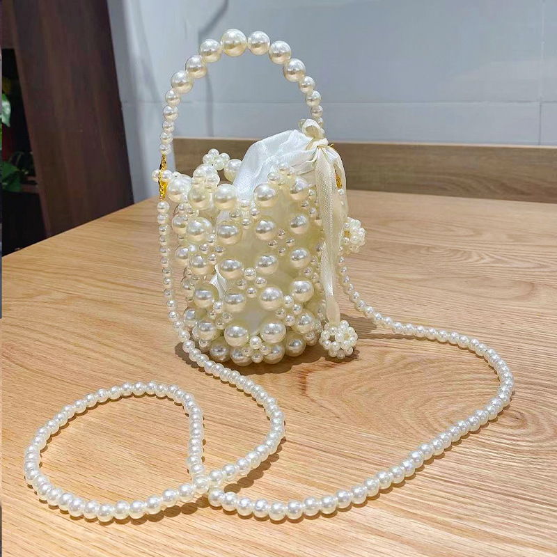 Genuine manufacturer! Pearl handbag, girls' small crossbody bag, beaded mini vintage handmade woven pearl bag.