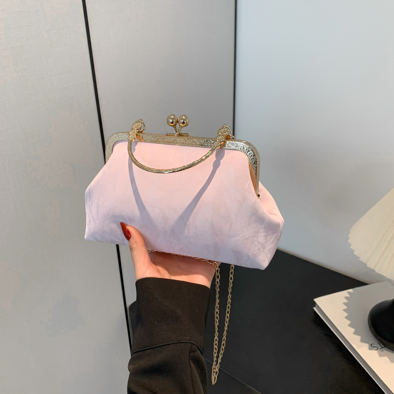 Fabric clip chain, stylish 2024 summer trend, textured metal casual minimalist shoulder bag, handbag, crossbody bag.