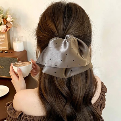 French-Style Satin Polka Dot Skirt Hair Clip for Women, High-End and Elegant, Versatile for Updos, Shark Clip, Ponytail Clip