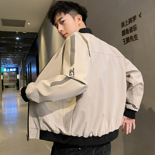 2023 Spring and Autumn New Jacket Men's Printable Logo Collar Jacket Men's Baseball Suit Solid Color Top Trendy Black Jacket