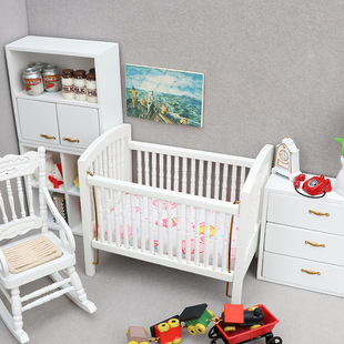 1:12 Doll House dollhouse Mini Furniture Children's Room Pure White Crib Strawberry Mattress Small Bed