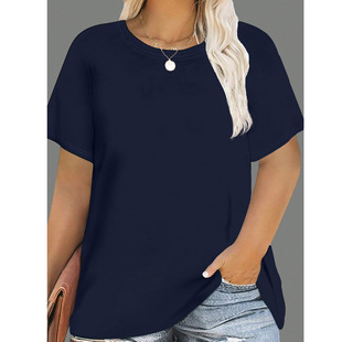 0204-1# Cross-border Greek temu Shrimp Skin TIKTOK Amazon Europe and America Blank Crewneck T-shirt plus size 23 Colors