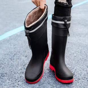 New high men's water boots fleece-lined warm rain boots fishing sea waterproof rain boots kitchen long water shoes export