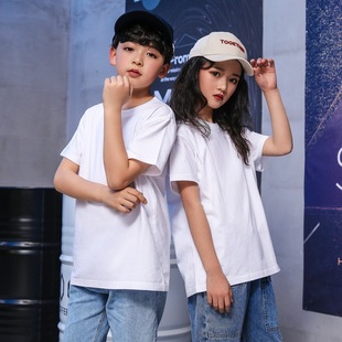 Summer Black Heavy Cotton White Short-sleeved T-shirt Boys and Girls Solid Color Family Gray Solid Color
