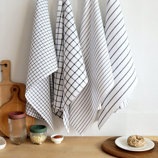Napkin cloth home kitchen towel cotton plaid striped napkin daily necessities draining mat black series tea towel