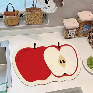 Cartoon Apple Diatom Mud Mat Bathroom Shaped Absorbent Foot Mat Wear-resistant and Durable Non-slip Dry and Wet Separation Mat