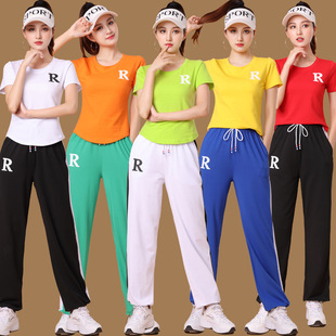 Luoshen Summer Square Dance Costume New Suit Short-sleeved Sports Aerobics Ghost Step Dance Team Performance Dance Suit