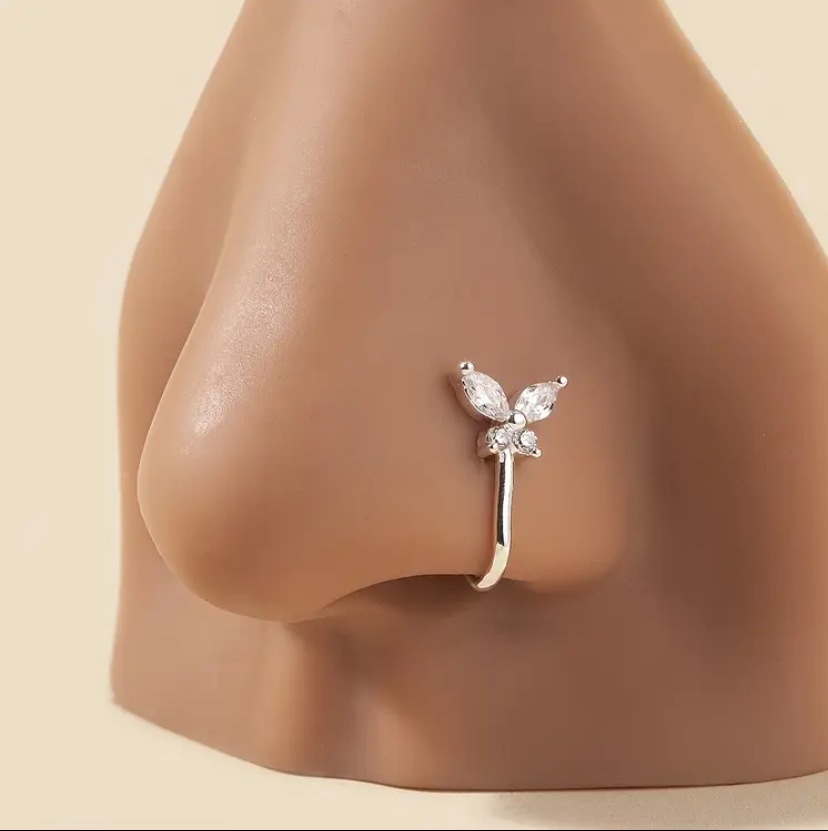 Cross-Border European and American Butterfly Non-Pierced Nose Clip Nose Ring Vintage Fashion Copper Inlaid Zircon U-Shaped Nose Stud Piercing Jewelry for Women