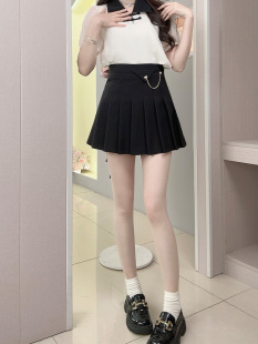 Hometown Meimei High Waist Design Sense Chain Punk Style Pleated Skirt A- Line Skirt Niche Skirt Women's Summer