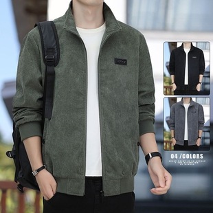 Corduroy Jacket Men's 2024 Spring and Autumn New Striped Casual All-match Top Fashionable Jacket for Youth Men