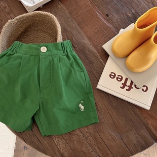 Children's Shorts 2023 Summer New Fashion Boys and Girls Embroidered Cotton Shorts Baby Waist Button Pants Trendy