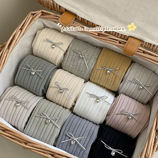 2024 Spring and Autumn Children's Leggings Outer Wear Knitted Girls' Pantyhose Bow Small and Middle-aged Children's Baby Siomatic Socks
