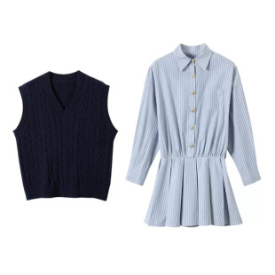 Striped Long Sleeve Shirt dress Children's 2024 New Autumn and Winter Small Korean Style Wear College Style suit